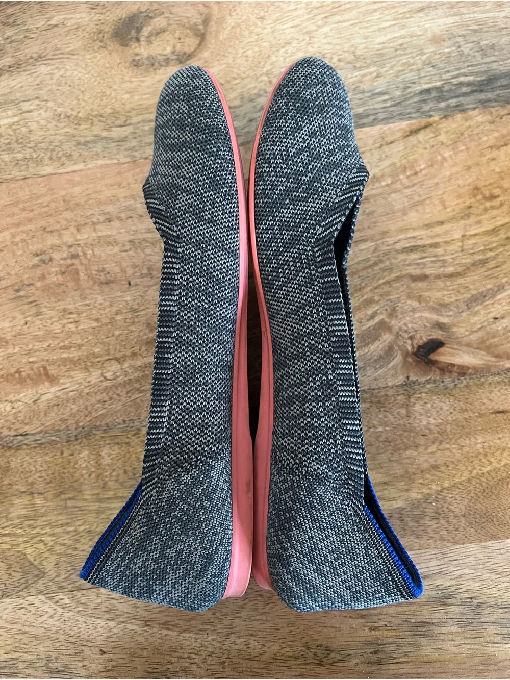 Rothys Birdseye Charcoal Gray Round Toe Flats Blue Halo Pink Sole Size 9.5 - Picture 7 of 10